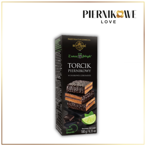TORCIK PIERNIKOWY W CZEKOLADZIE DESEROWEJ PRZEKŁADANY NADZIENIEM O SMAKU LIMONKI
